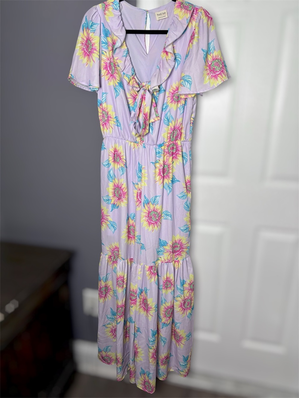 Peach Love Purple Sunflower Wide Leg Jumpsuit Large